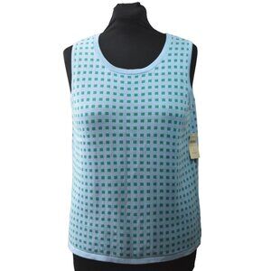 Coldwater Creek Windowpane Knit Tank Top Sweater XL Blue Green Shell NWT